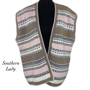 Southern Lady Pink Brown Sweater Vest Size XL